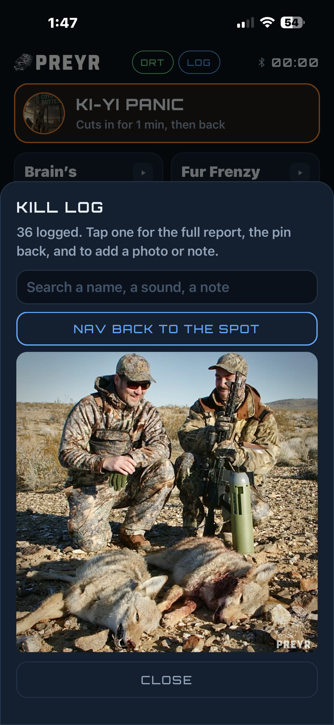 Kill log with navigate back