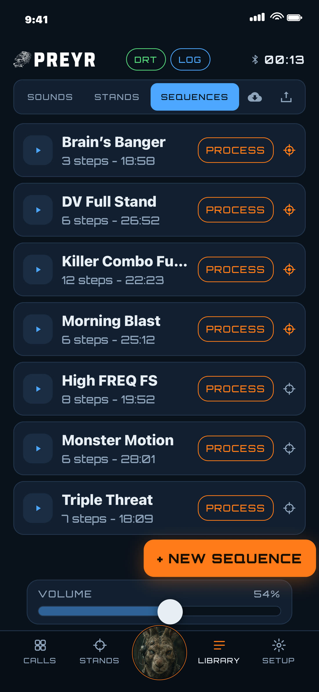 Sequences screen